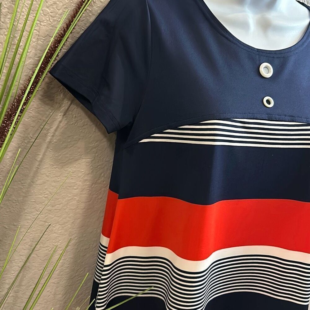 #173 Max&Rina, red/white/blue striped short sleeve top size small - Picture 4 of 9